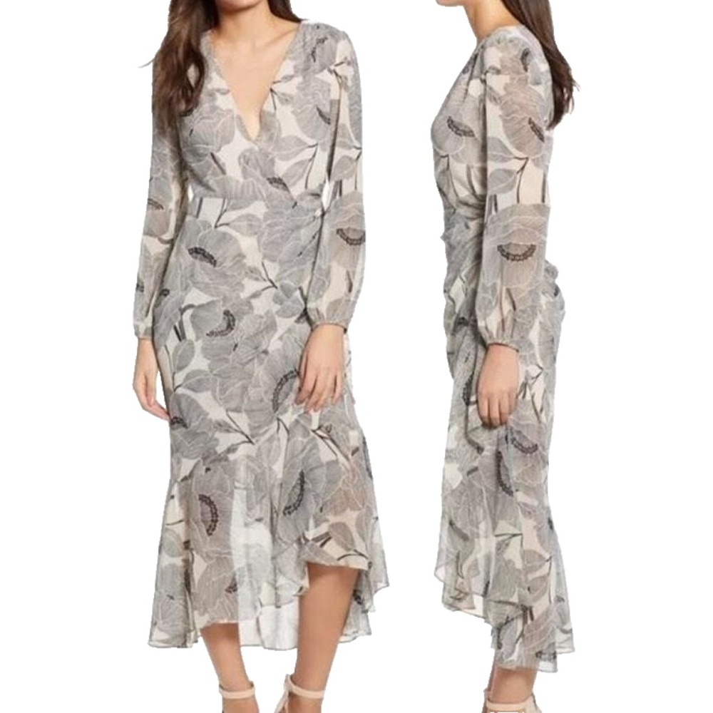 Astr the label floral print long sleeve midi dress womens size Small
